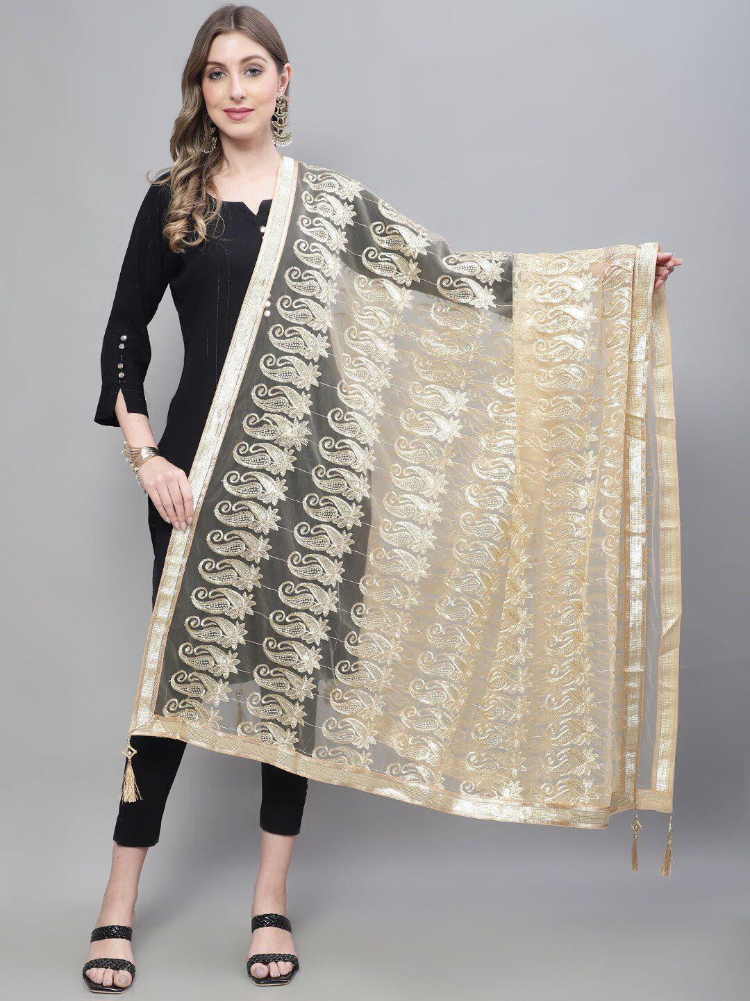 loom legacy paisley embroidered dupatta with tasselled border