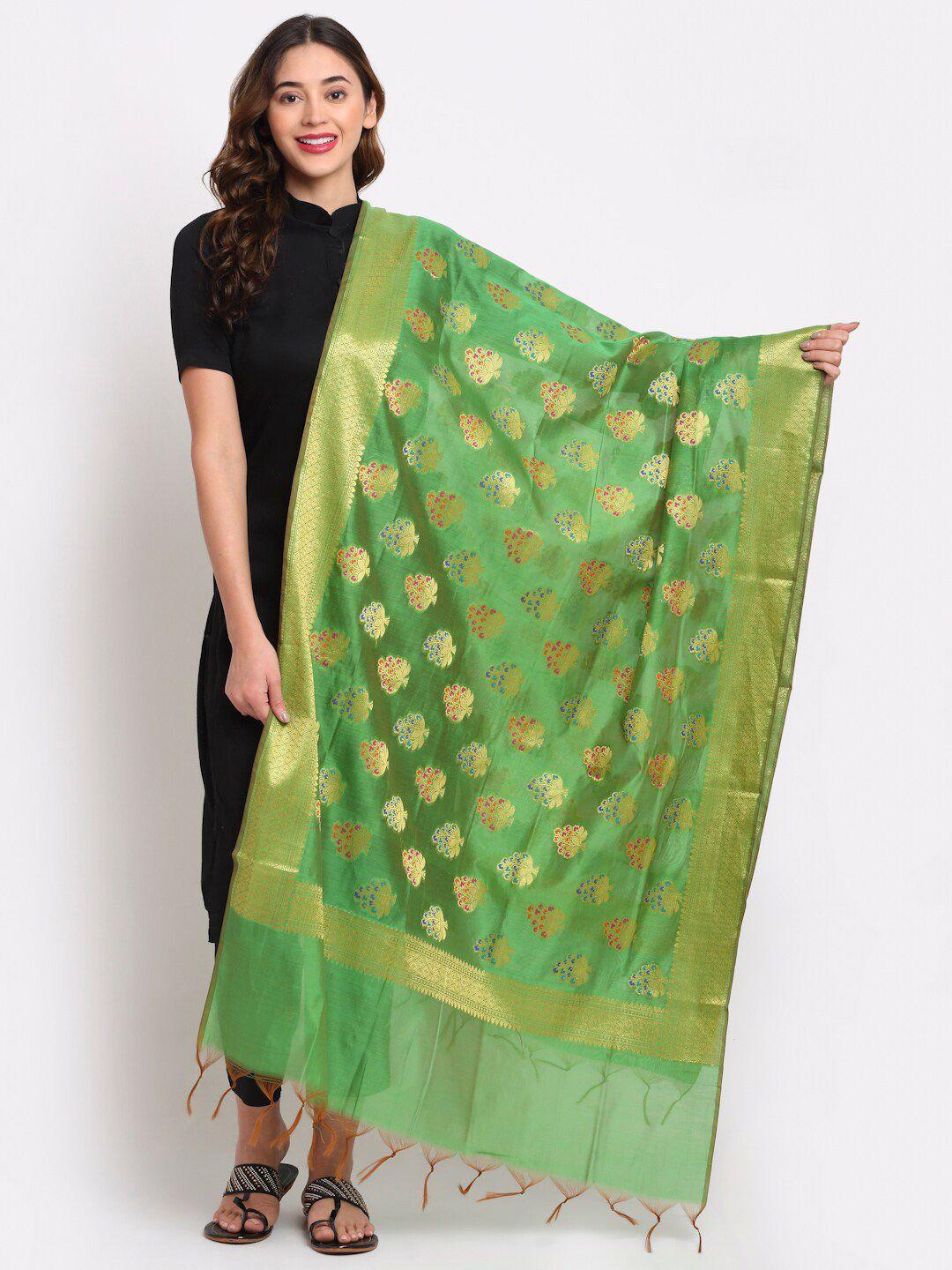 loom legacy women green woven design jacquard dupatta