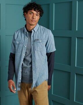 loom worker striped shirt with button-down collar