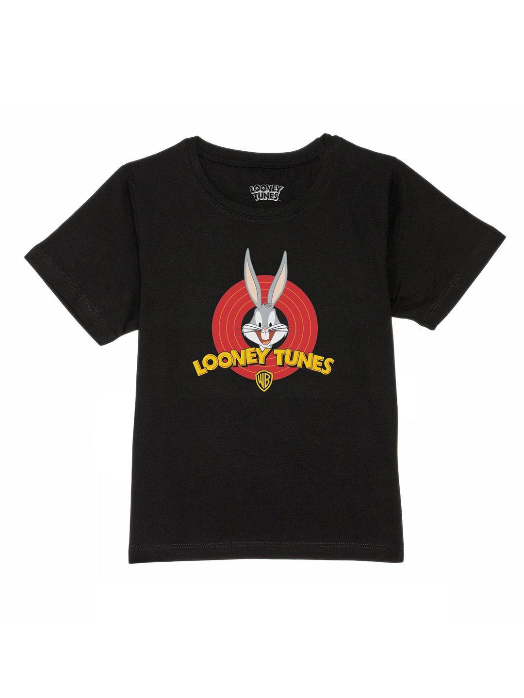 looney tunes by wear your mind boys black cotton printed t-shirt