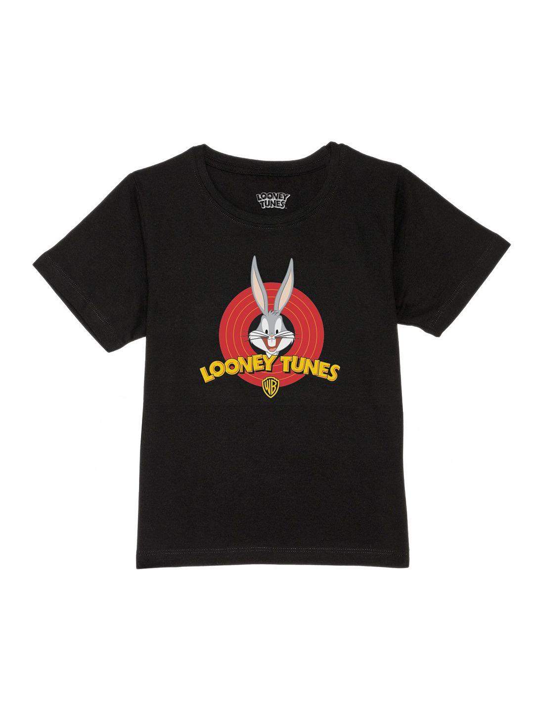 looney tunes by wear your mind boys black pure cotton printed t-shirt
