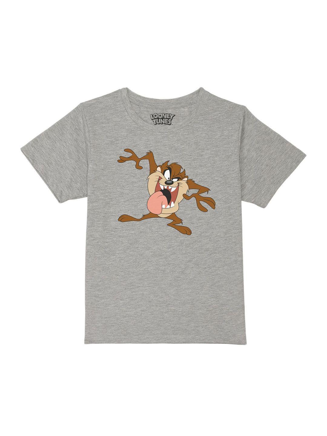looney tunes by wear your mind boys grey printed pure cotton t-shirt