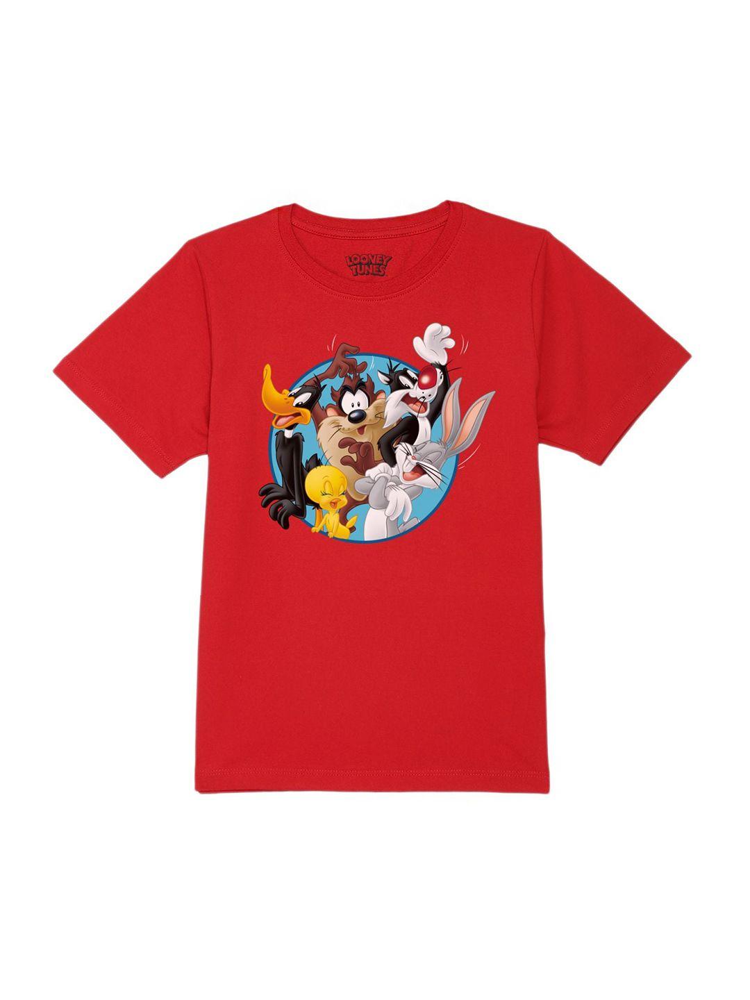 looney tunes by wear your mind boys red printed cotton t-shirt