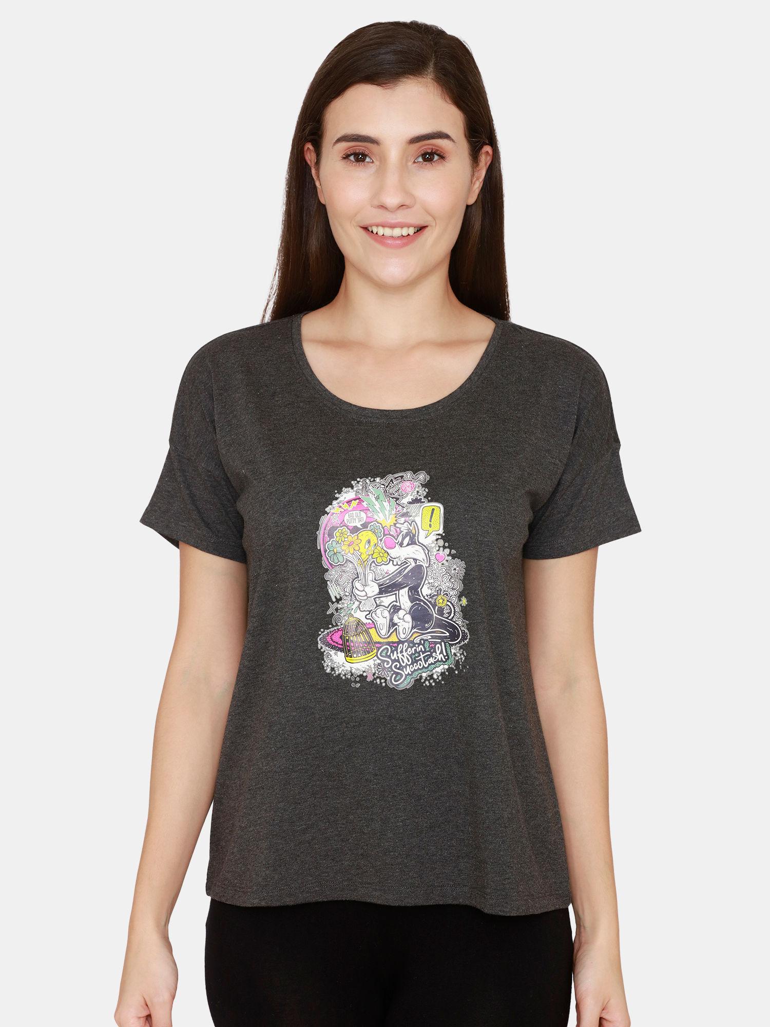 looney tunes doodletastic knit top - anthra melange