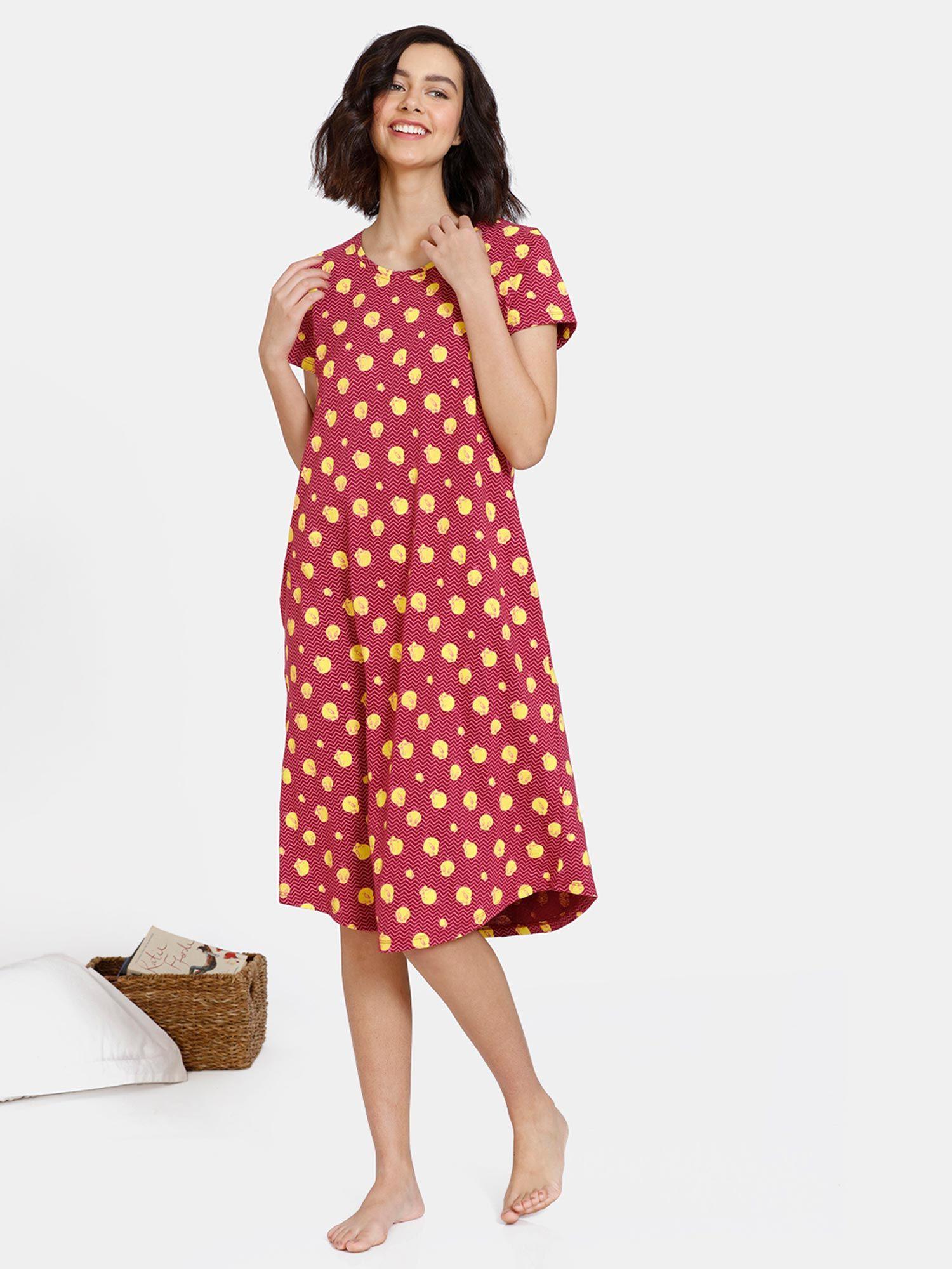 looney tunes knit cotton mid length nightdress - beet red