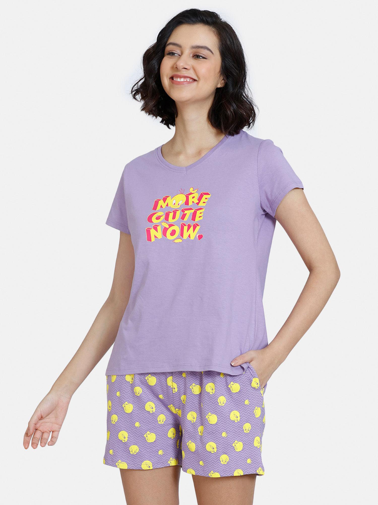 looney tunes knit cotton shorts set - chalk violet