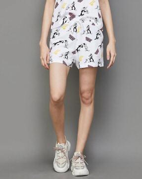 looney tunes print shorts with drawstring waist