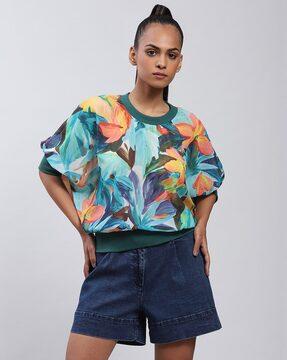 loose fit floral print round-neck top