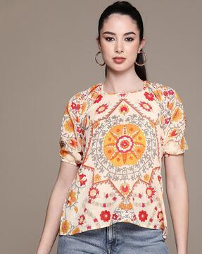 loose fit floral print top with back tie-up