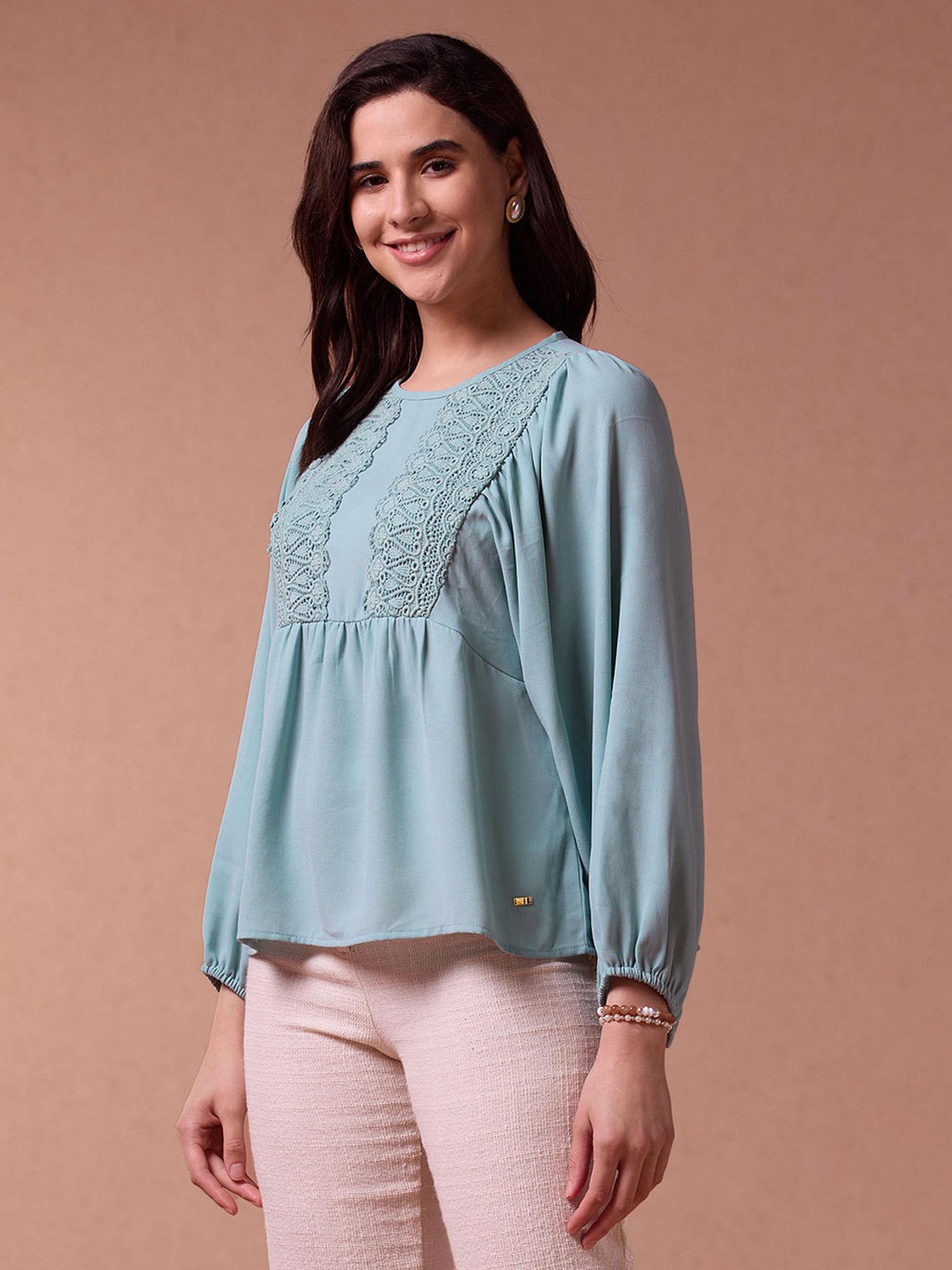 loose fit lace yoke top