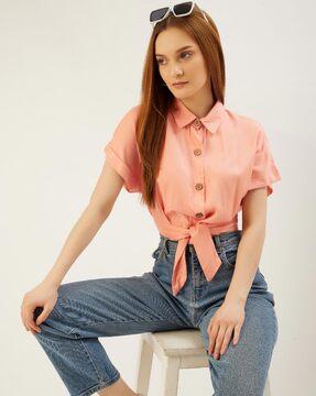 loose fit shirt with waist tie-up