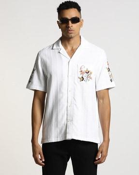 loose weave placement embroidered shirt