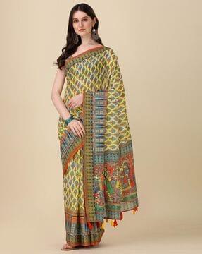 lord radha-krishna print saree with tassels