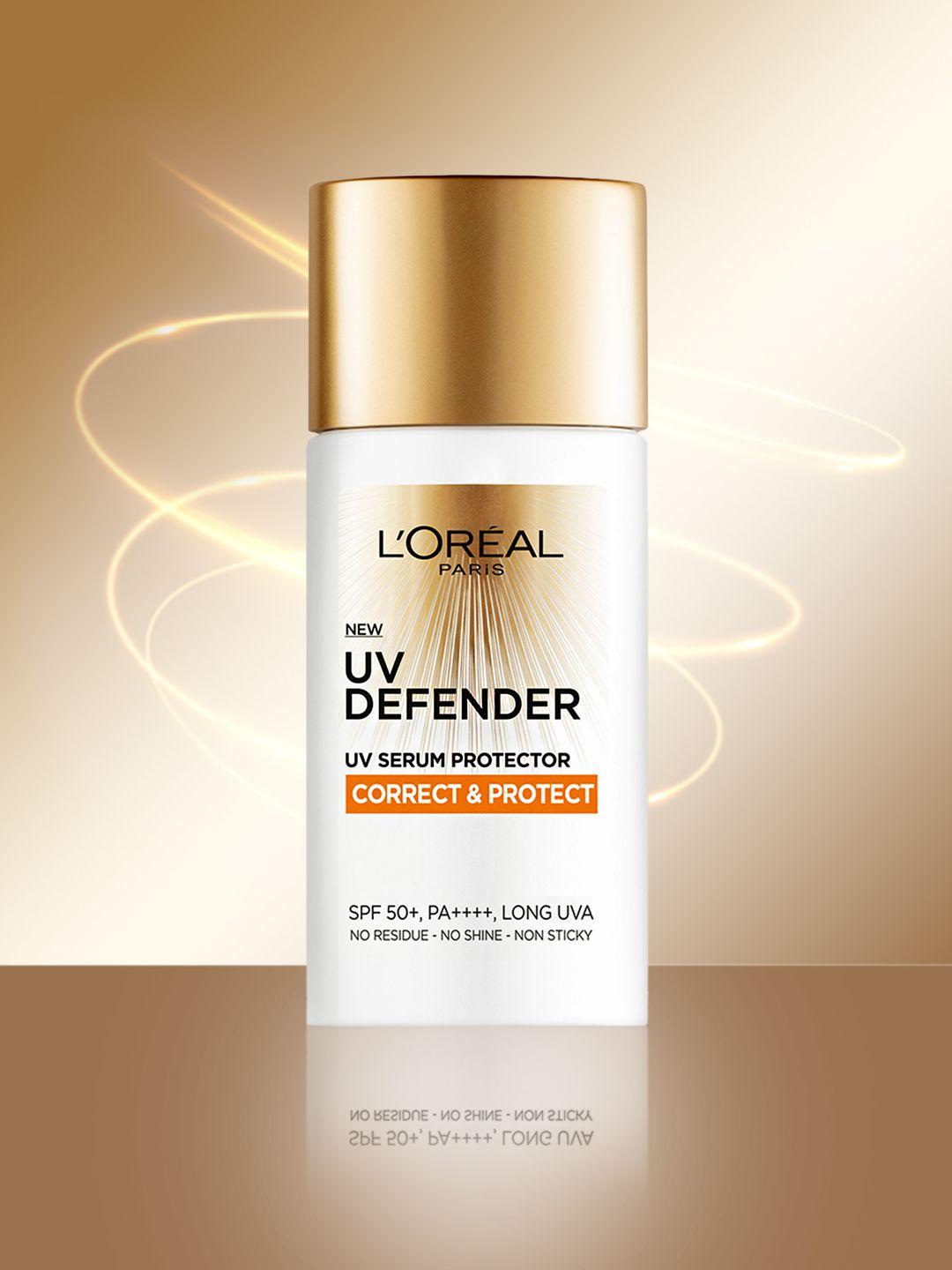 loreal paris uv defender serum protector correct & protect sunscreen spf 50+ - 50 ml