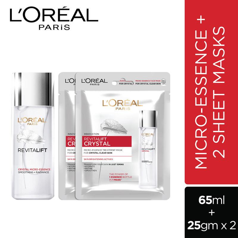 loreal paris revitalift crystal micro essence & 2 crystal sheet mask combo