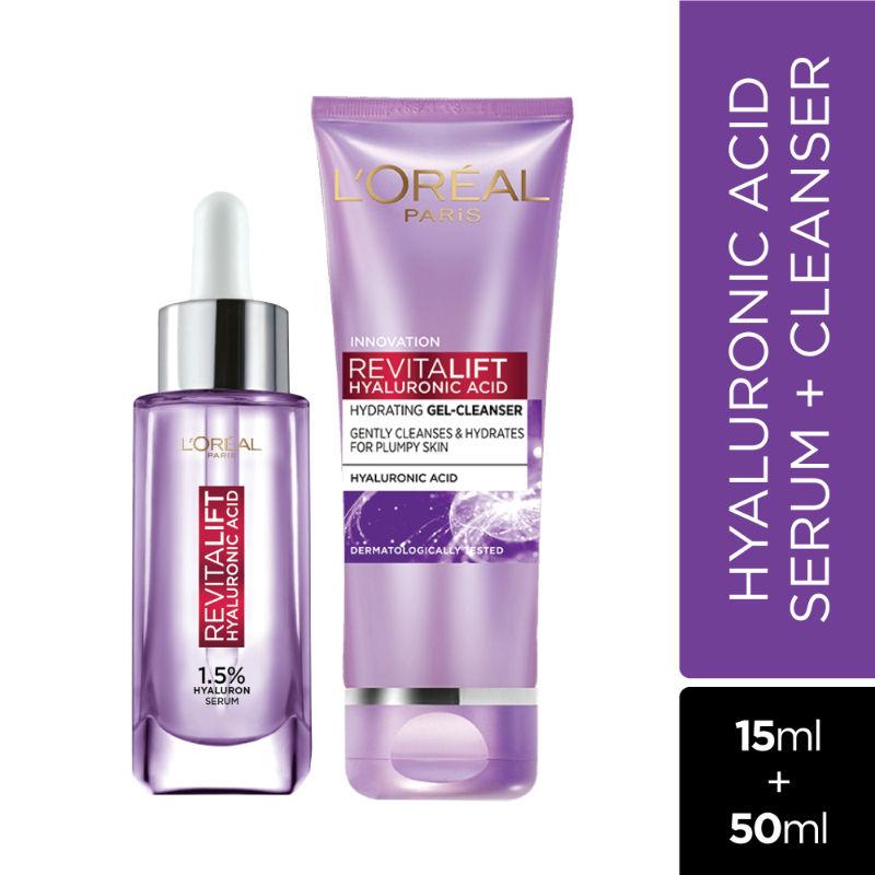 loreal paris revitalift hydrated skin combo: hyaluronic acid serum- 15ml + gel cleanser 50ml