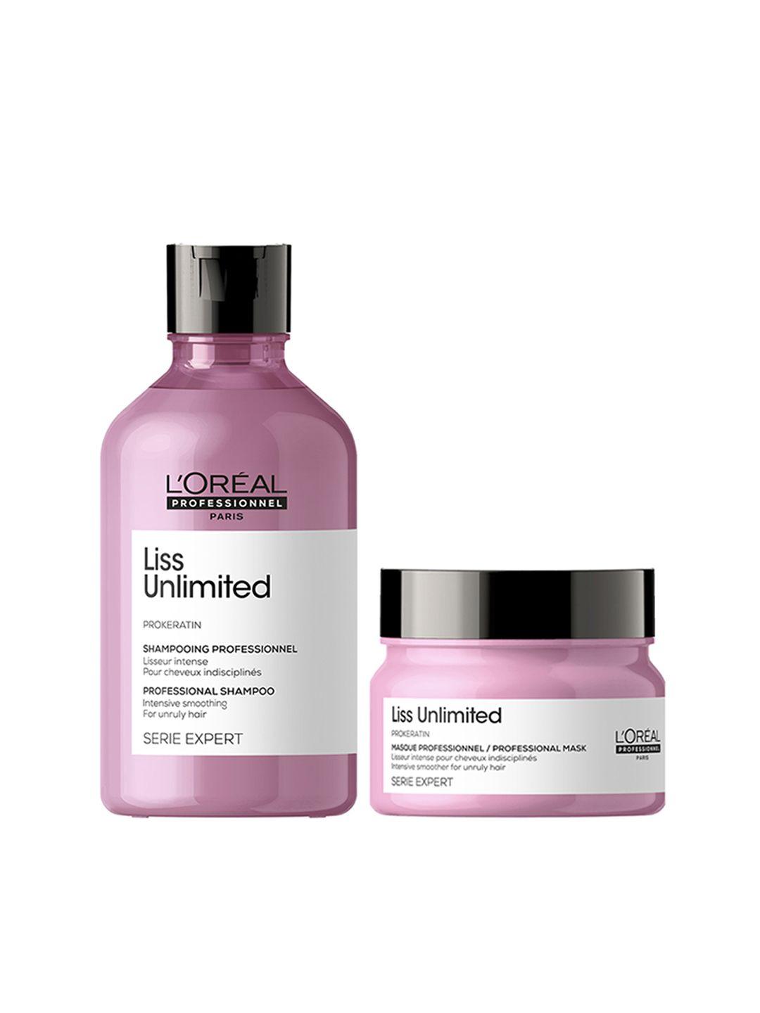 loreal professionnel serie expert liss unlimited smoothing shampoo + mask with pro-keratin