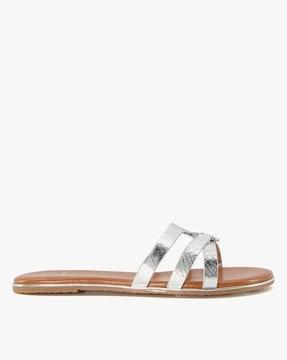 lorelai metallic croc-effect slides