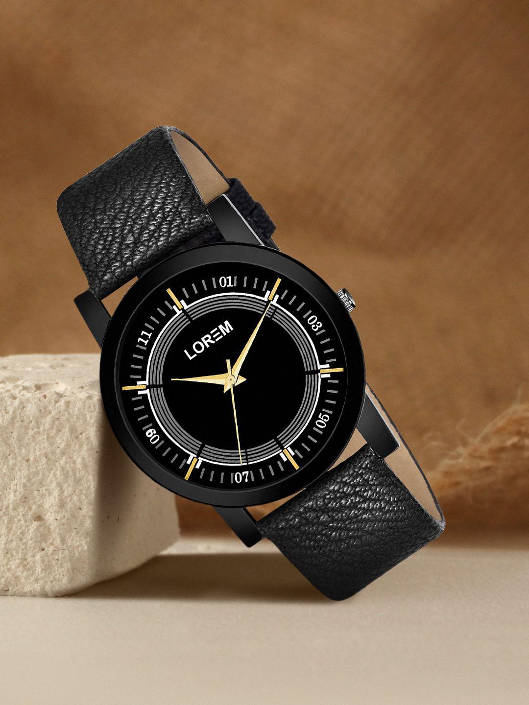 lorem men black embellished dial & black straps analogue watch