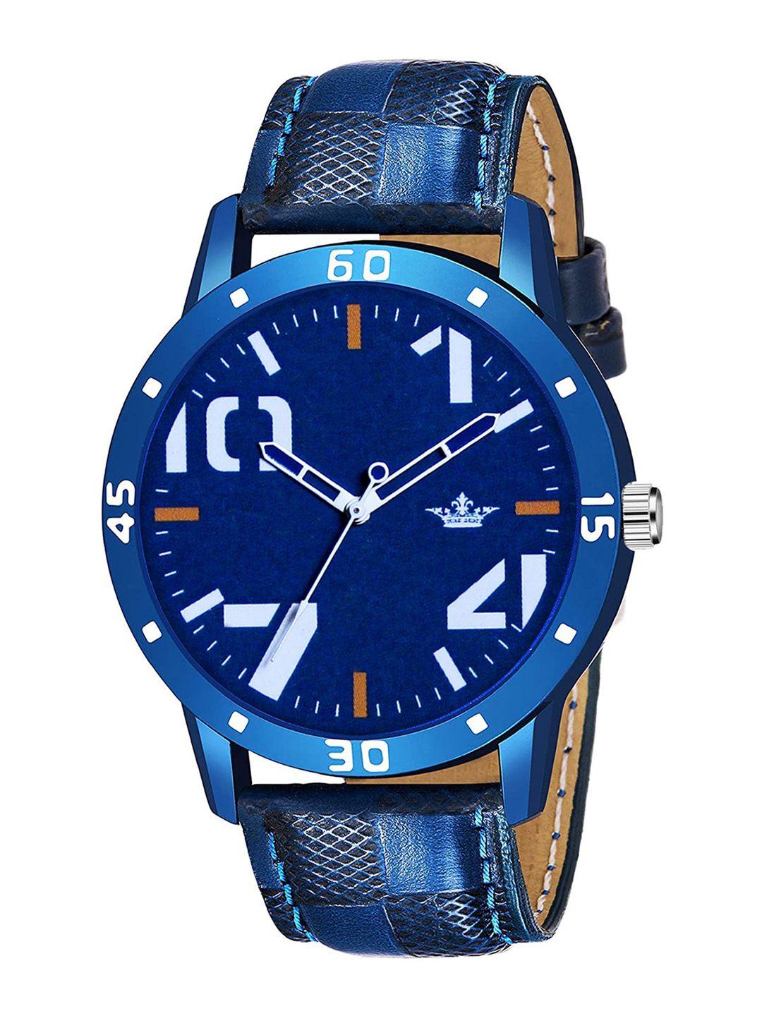 lorem men blue embellished dial & blue leather textured straps analogue watch lr59