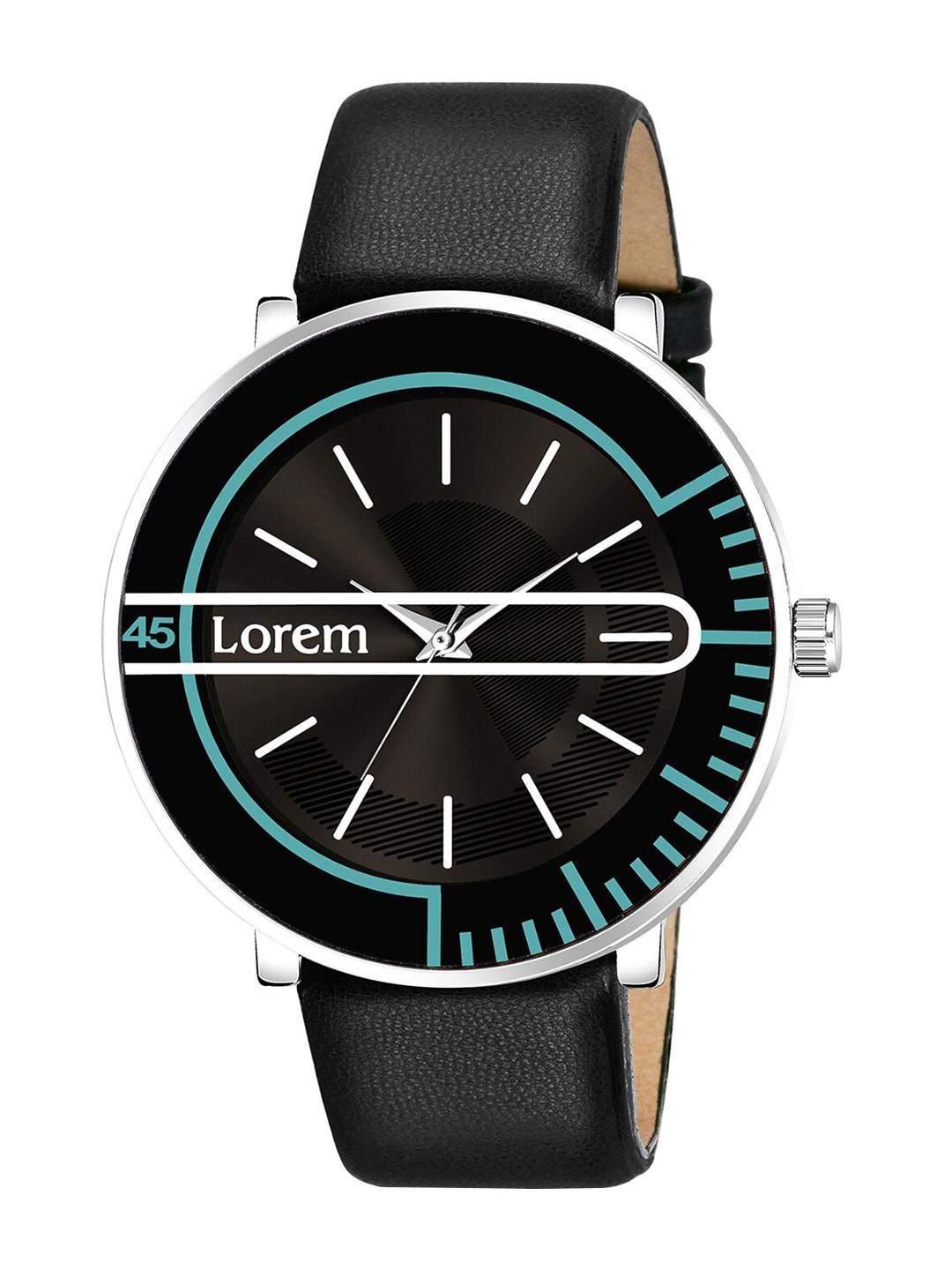 lorem men black brass dial & black leather straps analogue watch lr72