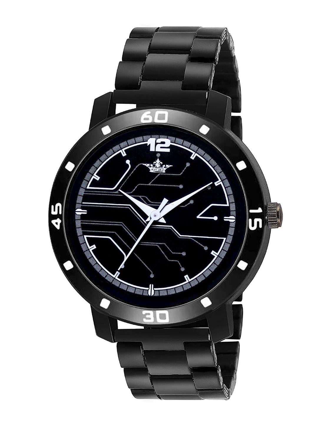 lorem men black embellished dial & black bracelet style straps analogue watch lr113