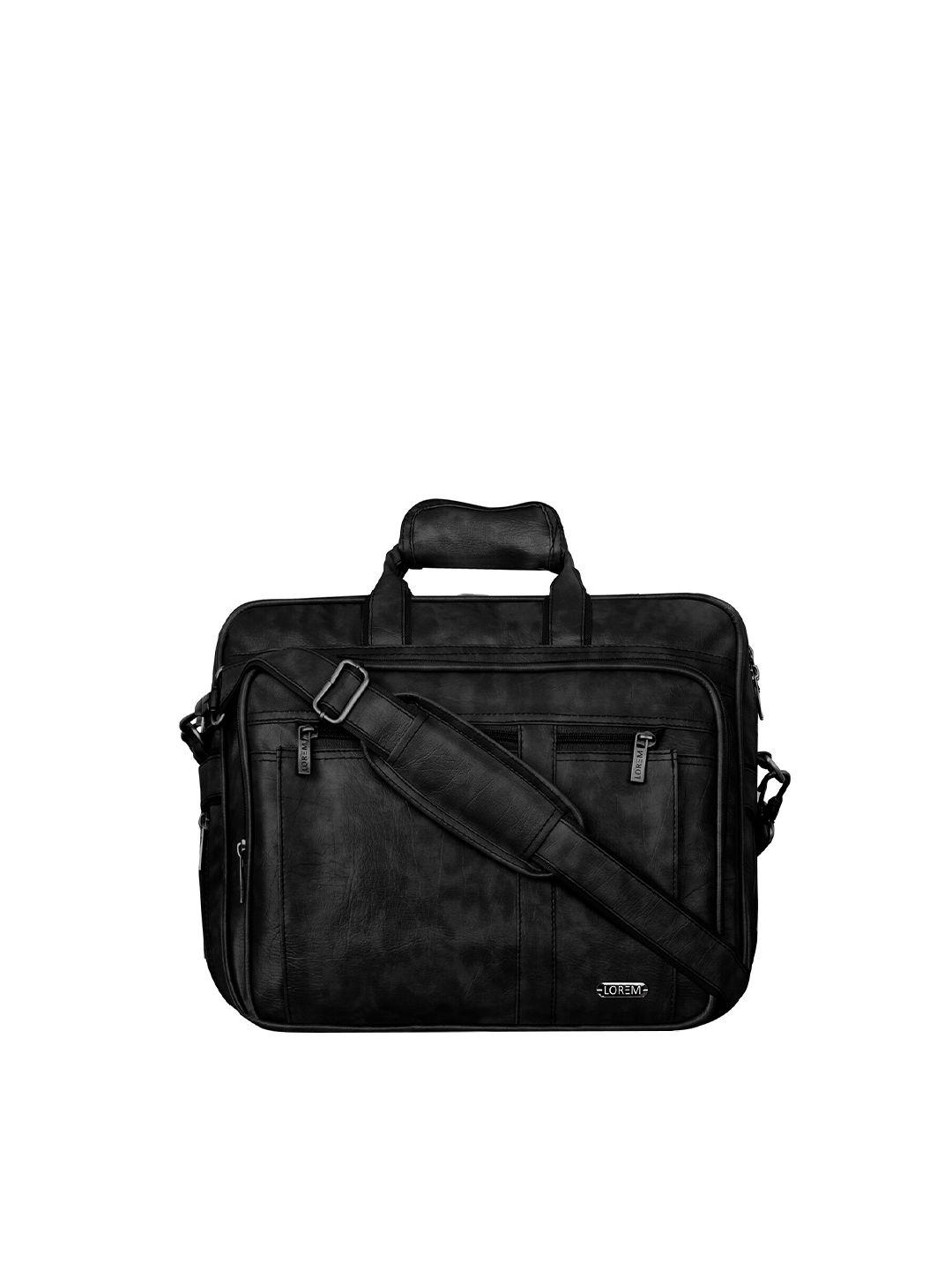 lorem men black textured faux leather laptop bag