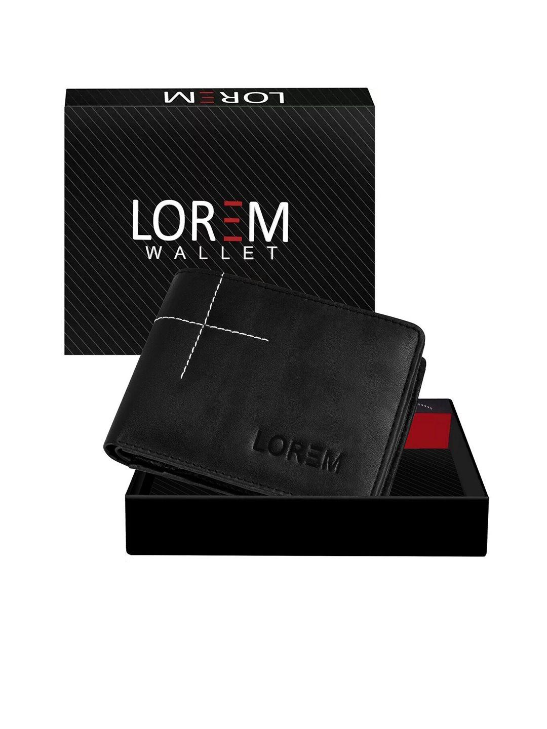 lorem men black textured two fold wallet with sim card holder