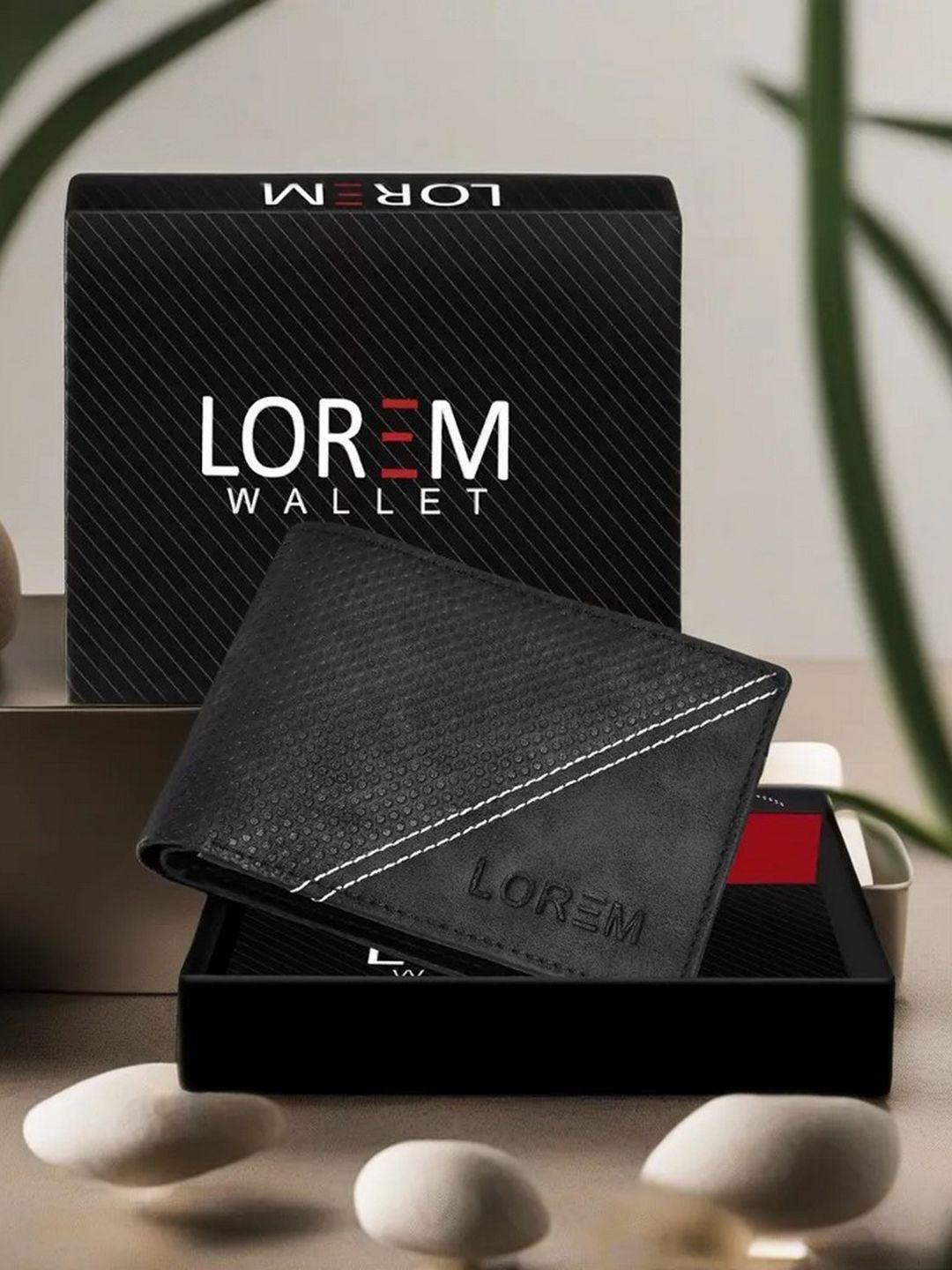 lorem men black textured two fold wallet with sim card holder