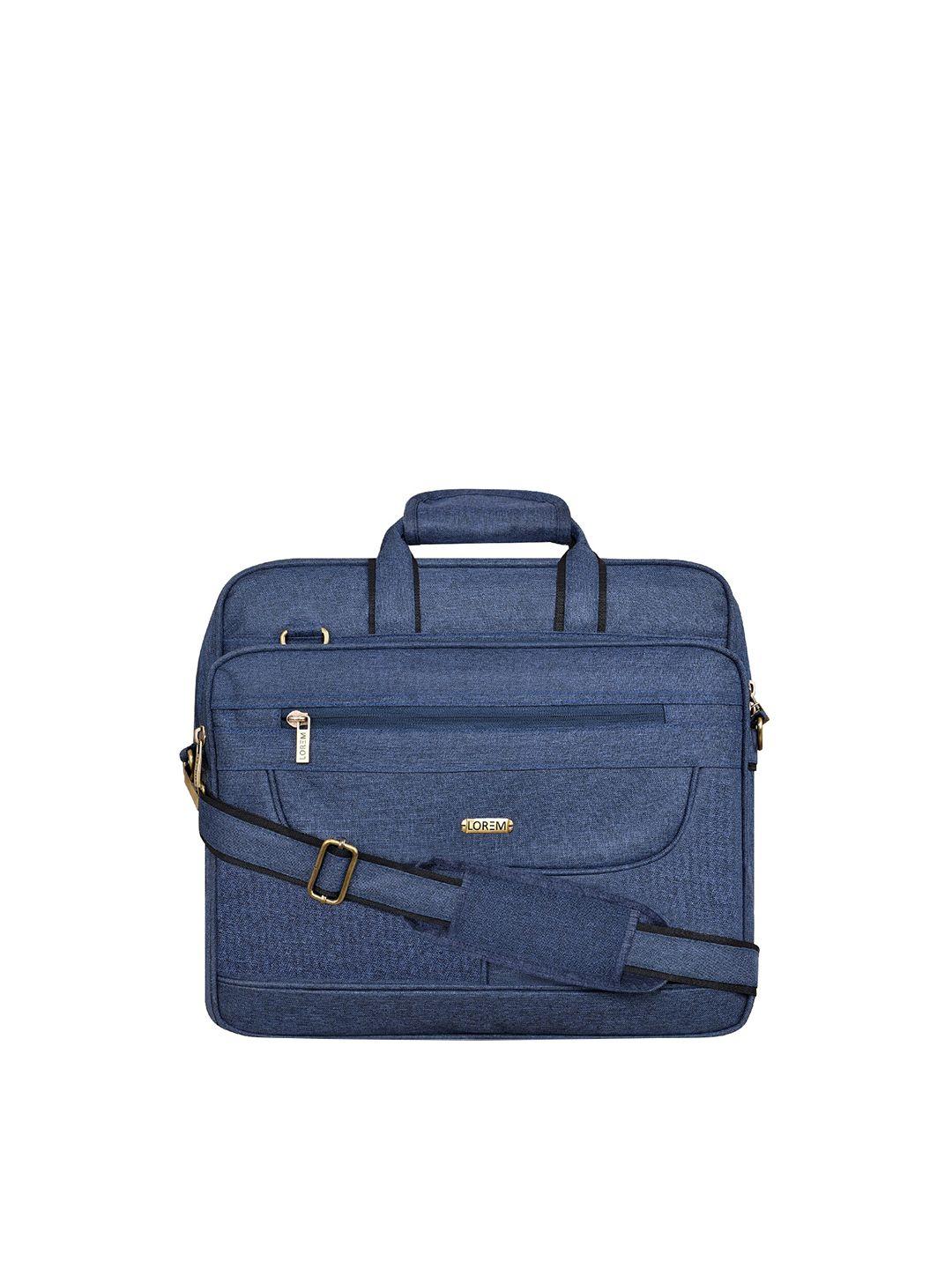 lorem men blue & gold-toned textured laptop bag