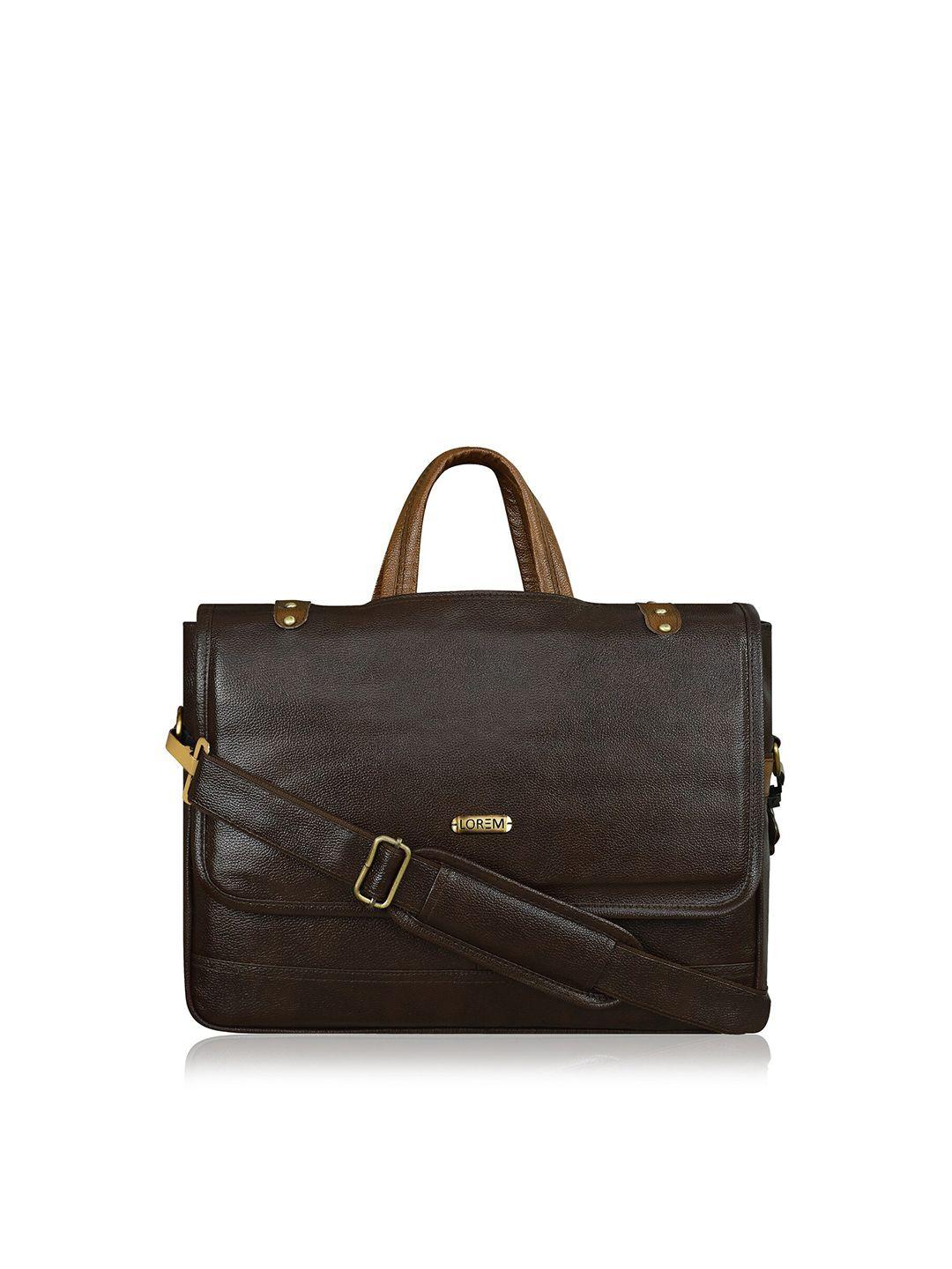 lorem men brown & silver-toned textured laptop bag