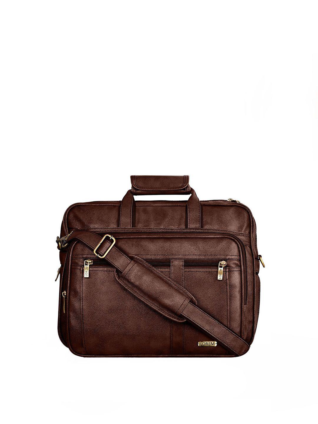 lorem men brown textured laptop bag