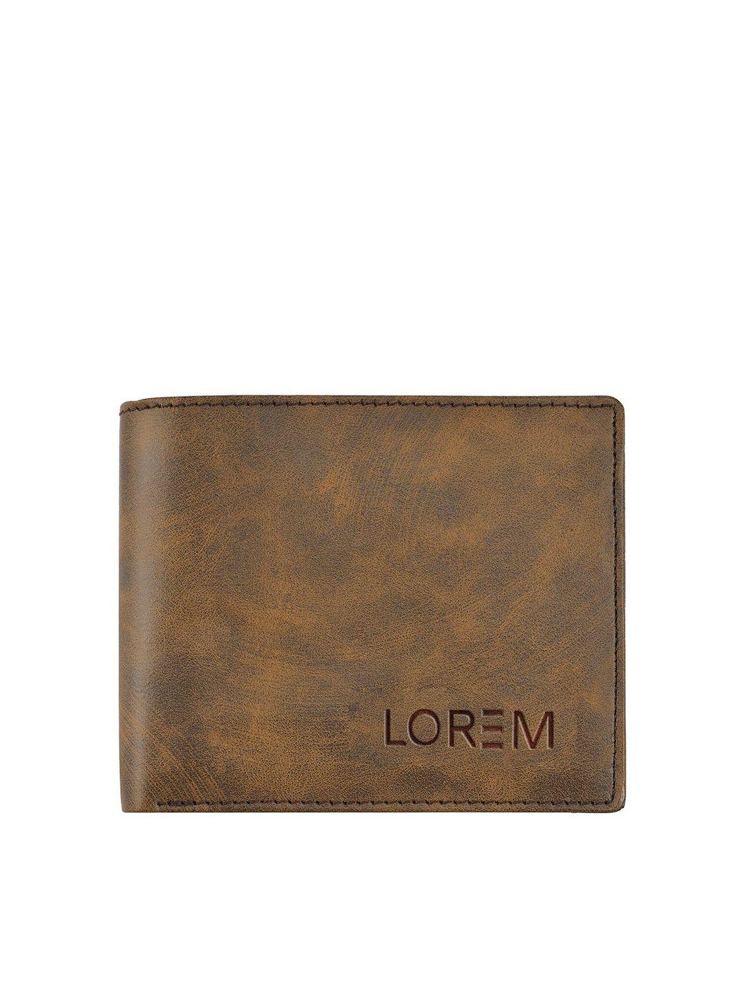 lorem men brown textured synthetic leather two fold wallet