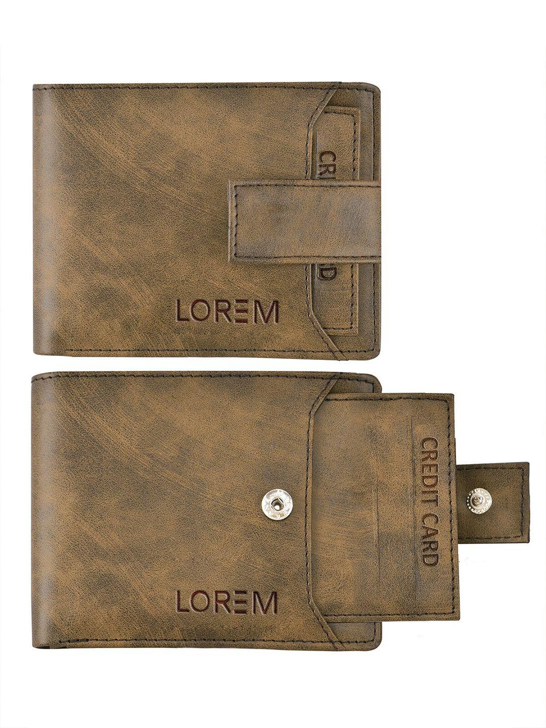 lorem men brown textured synthetic leather two fold wallet