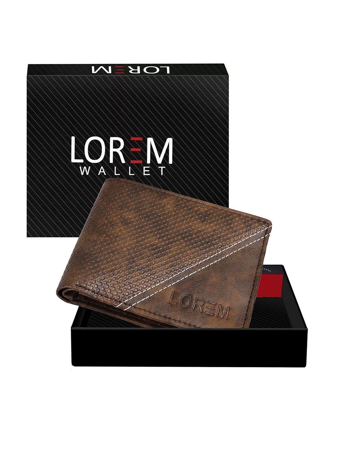 lorem men brown textured two fold wallet with sim card holder