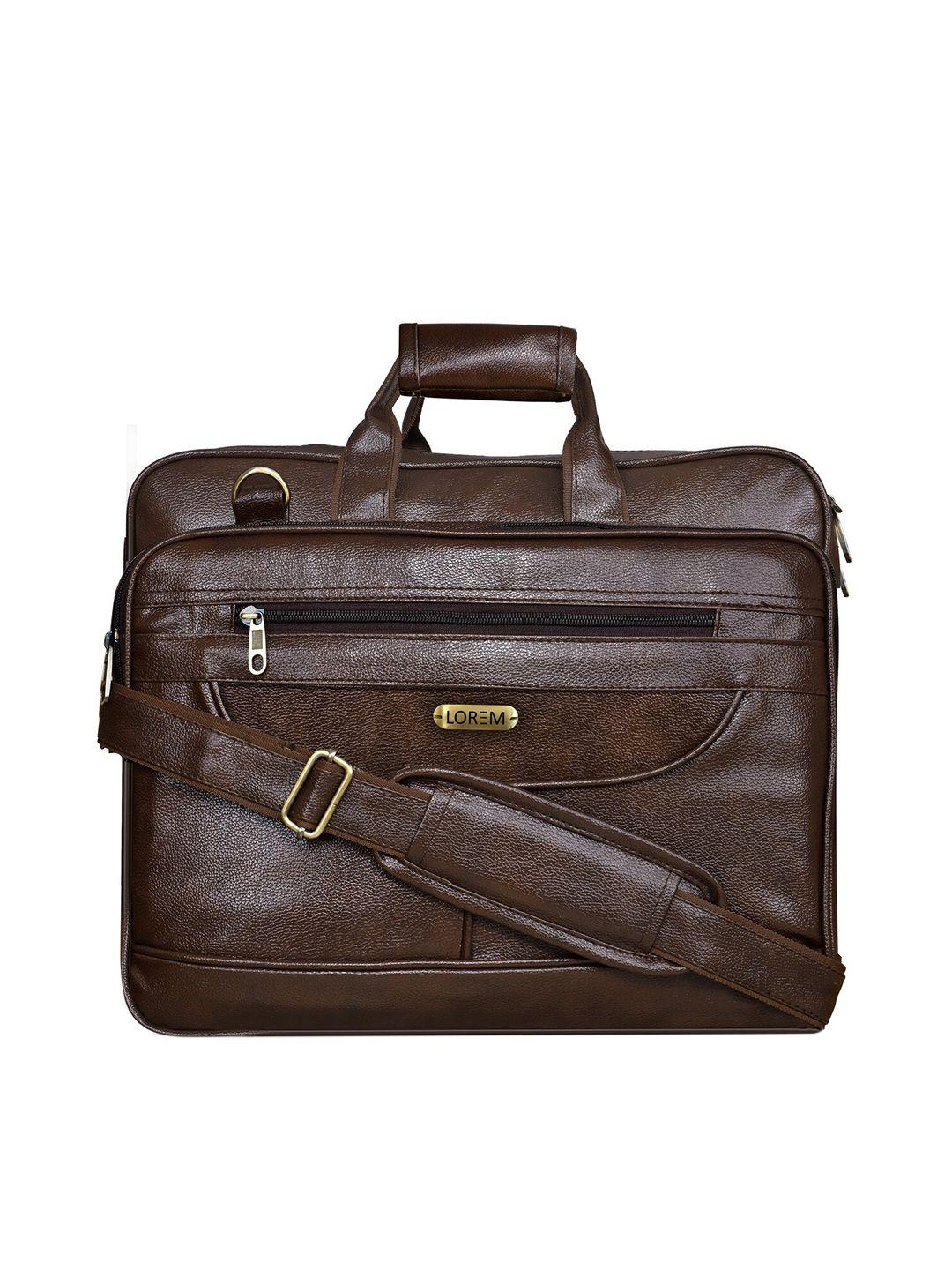 lorem men coffee brown & gold-toned textured laptop bag