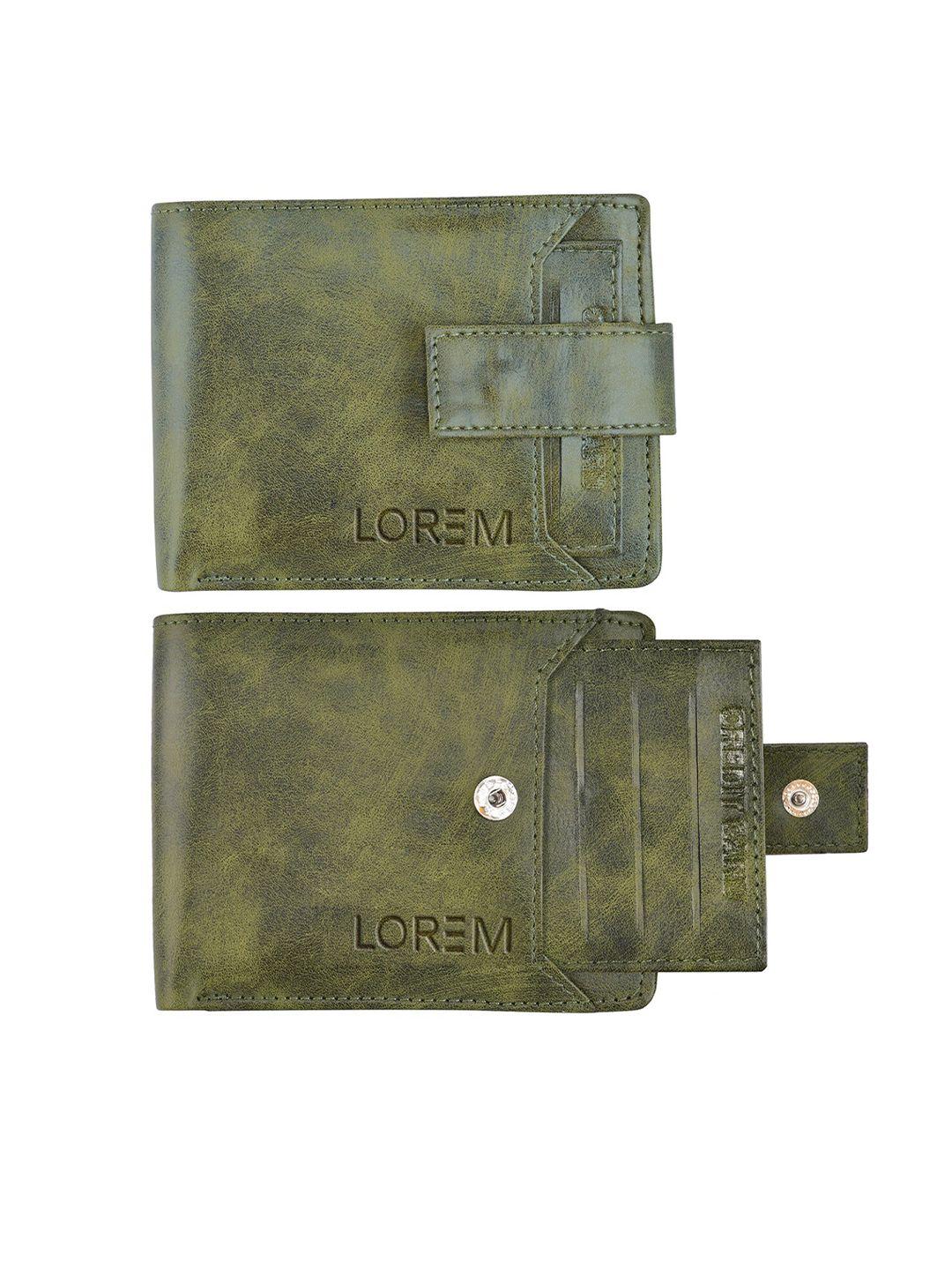 lorem men green floral textured synthetic leather two fold wallet