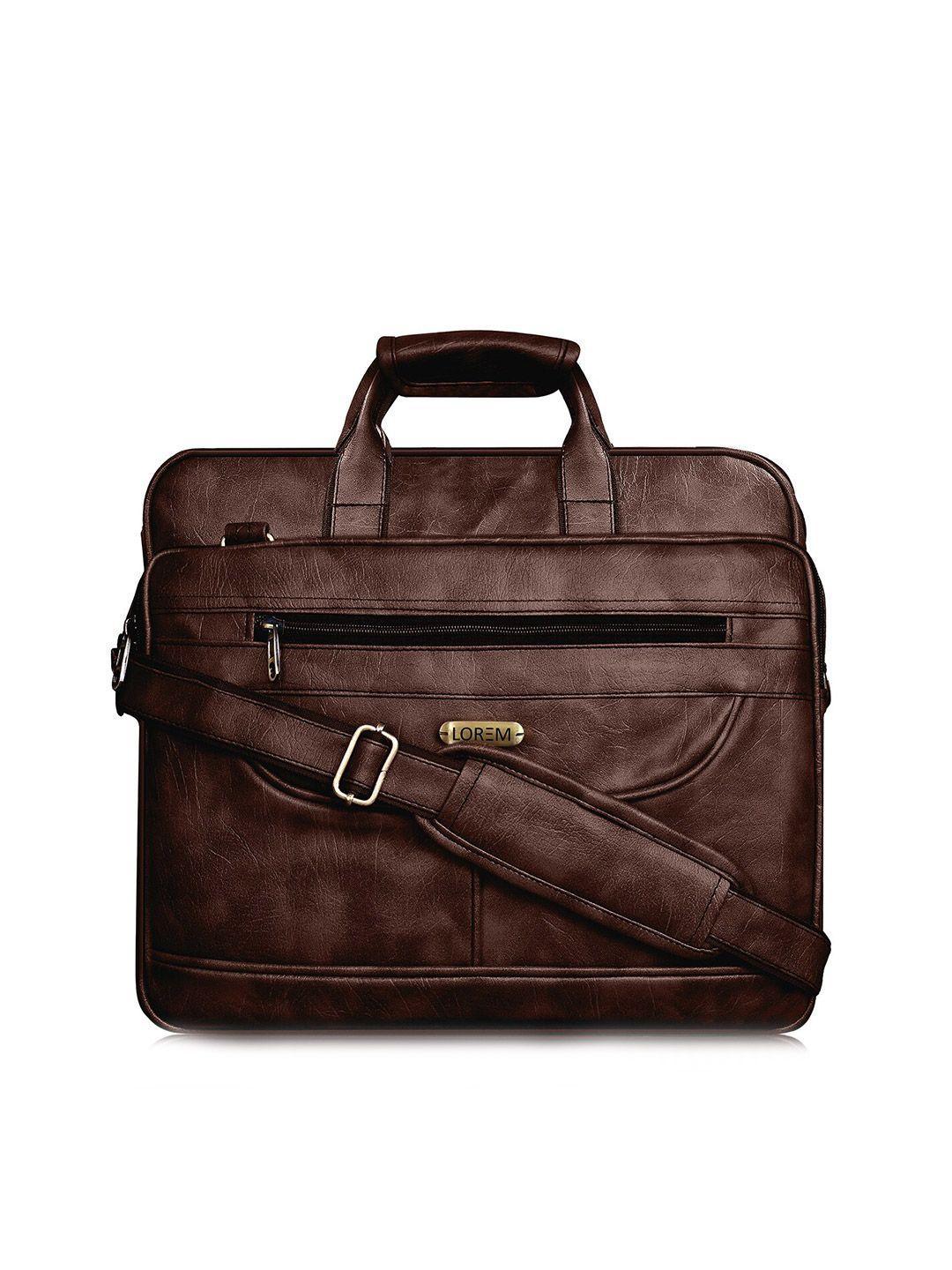 lorem men maroon textured faux leather laptop bag