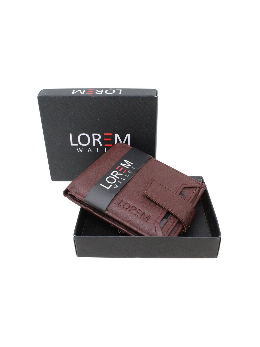 lorem men maroon textured two fold wallet with sim card holder