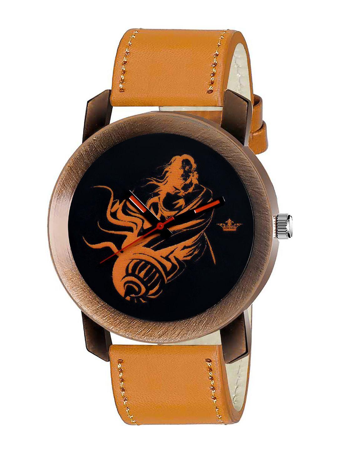 lorem men multicoloured embellished dial & orange leather straps analogue watch lr64