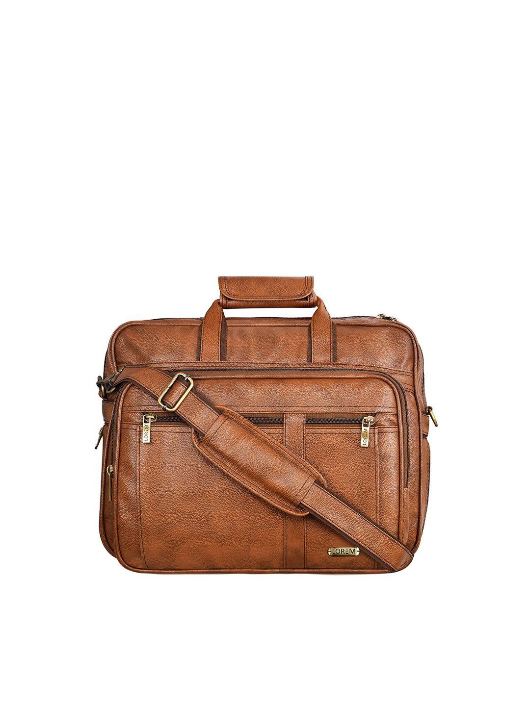 lorem men tan textured laptop bag