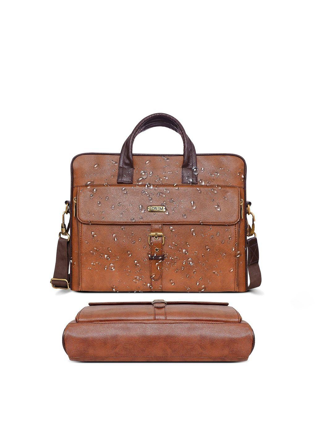 lorem men tan textured laptop bag