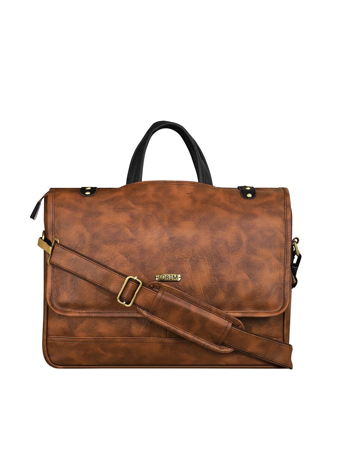 lorem men tan textured laptop bag