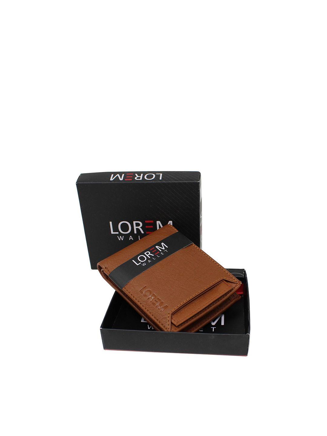 lorem men tan textured two fold wallet with sim card holder