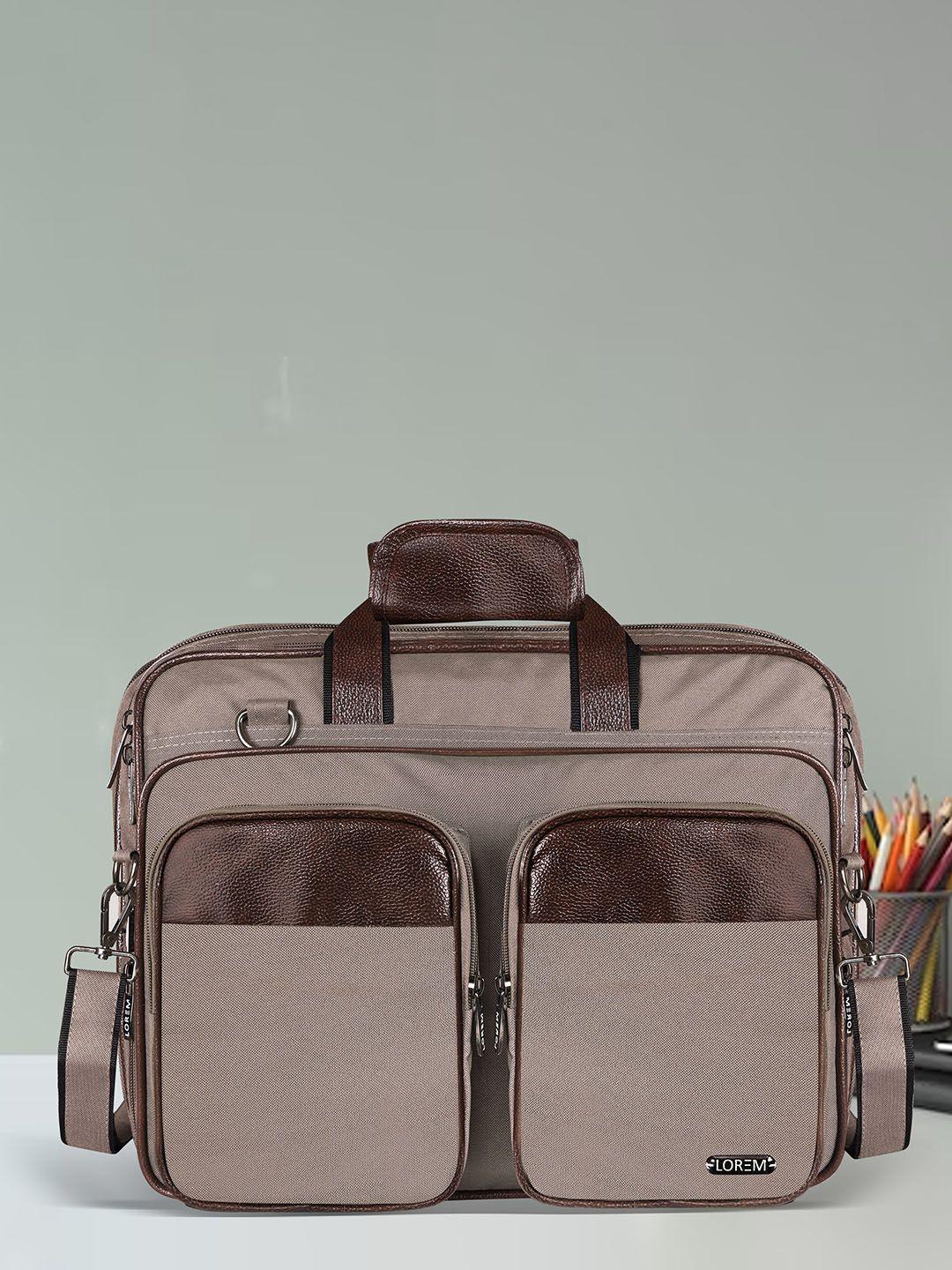 lorem unisex cream-coloured textured laptop bag