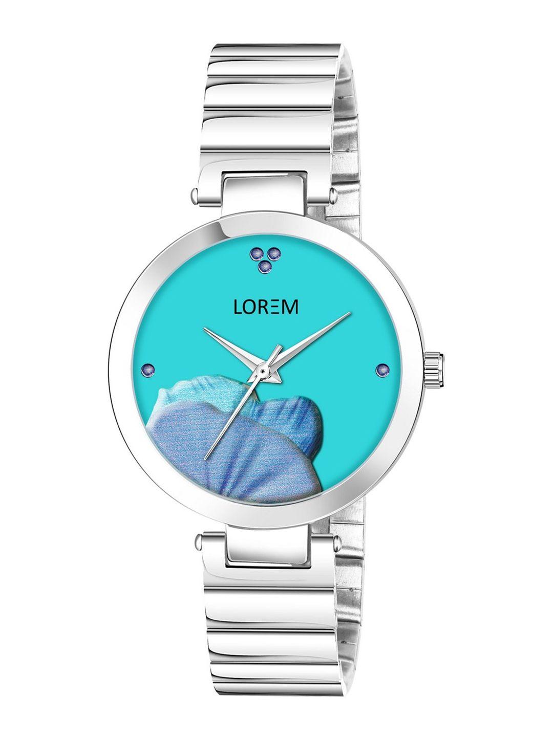 lorem women blue dial & silver toned bracelet style straps analogue watch lr310-cm-blue
