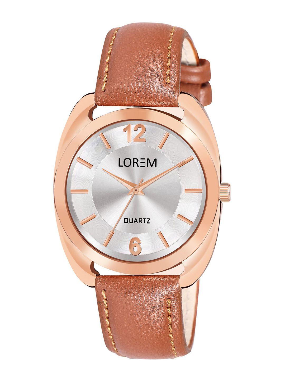 lorem women brass dial & leather textured straps analogue watch lr325