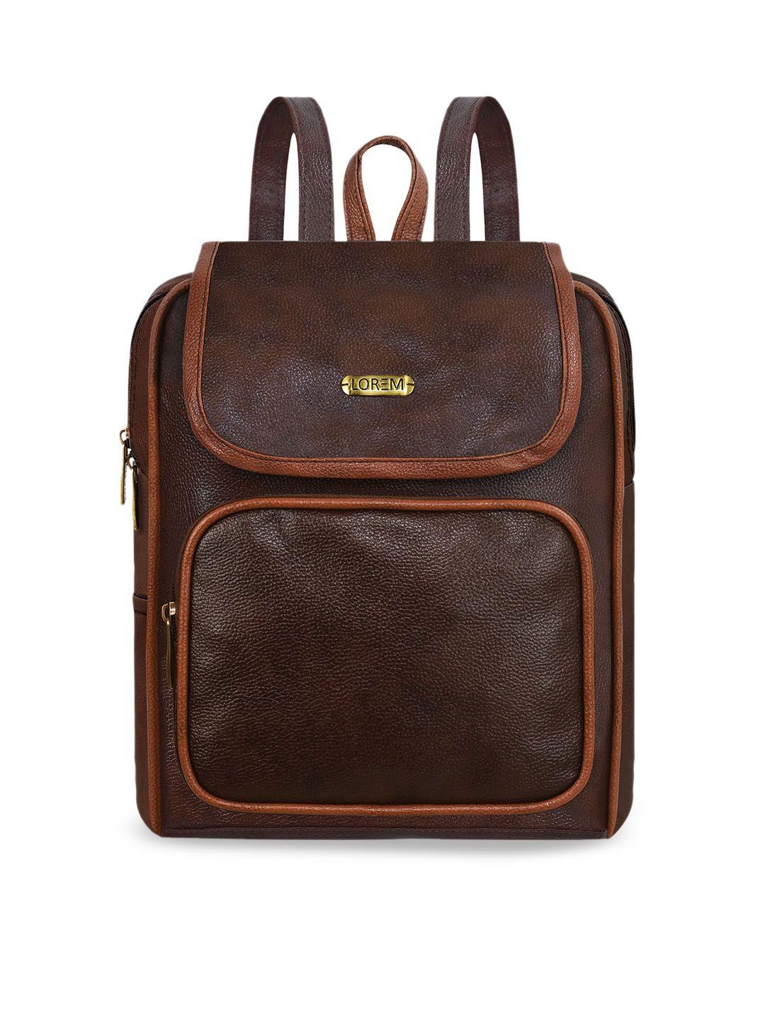 lorem women brown & gold-toned solid backpack