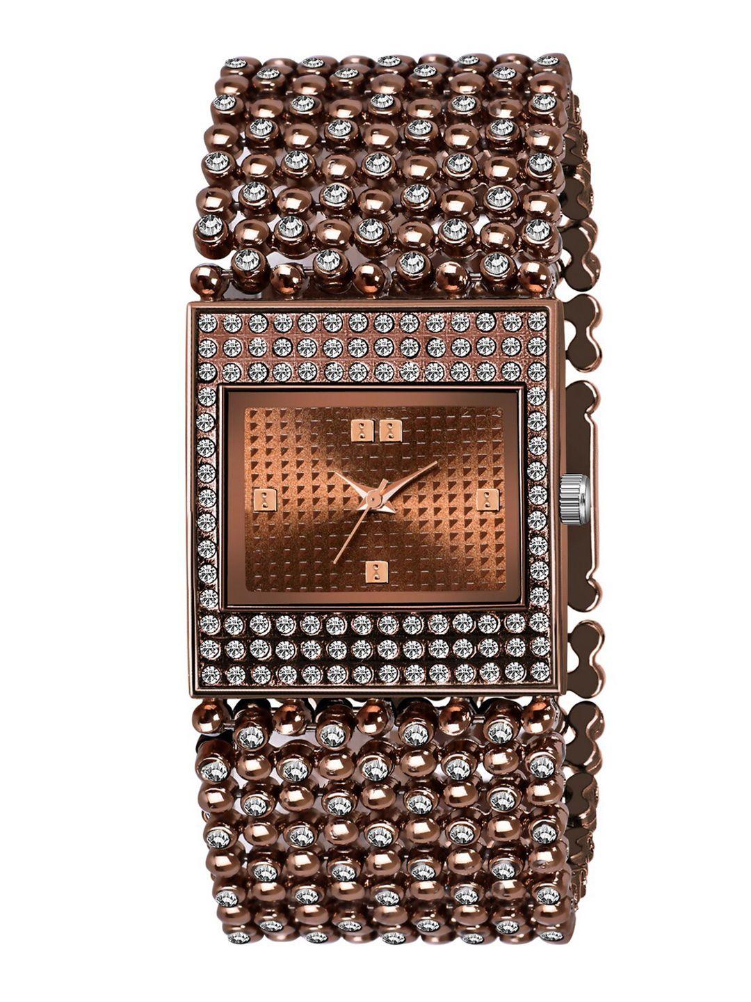 lorem women brown embellished dial & bracelet style straps analogue watch lr289-cm-brown