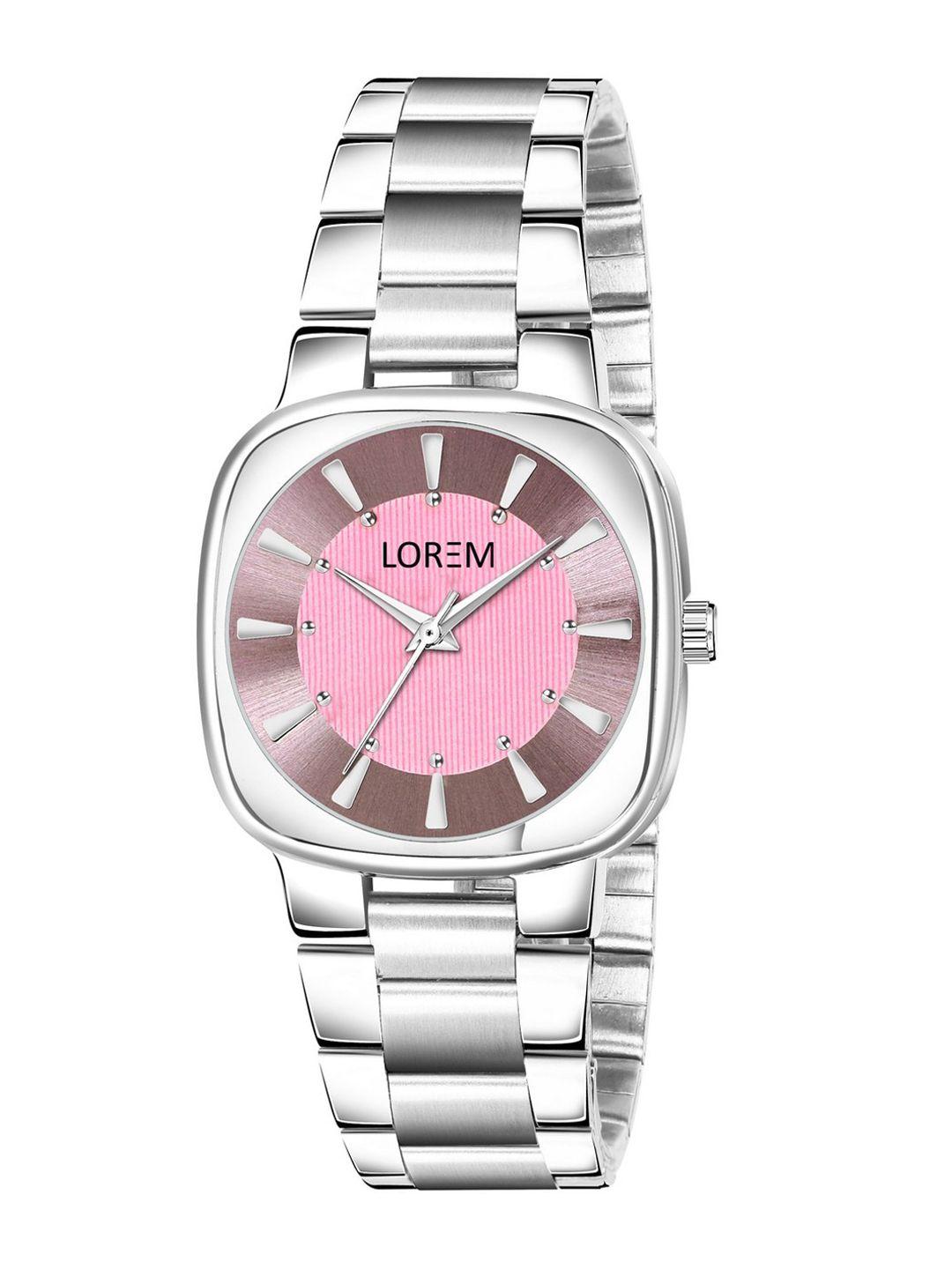 lorem women pink patterned dial & silver toned straps analogue watch lr301-cm